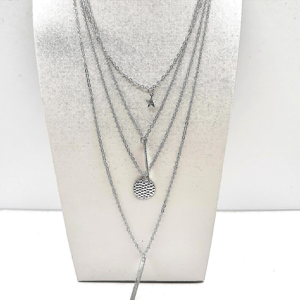Unbranded Layered Necklace Y2K Women 24in Silver Excellent Star Bar Hammered